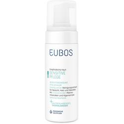 Weiße Flasche mit EUBOS Gesichtsreinigungsschaum für empfindliche Haut.